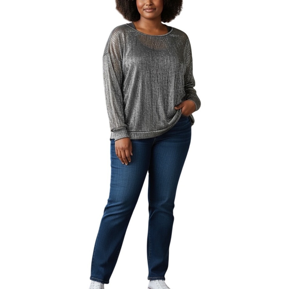 Lane Bryant Black Silver Metallic Sheer‎ Illusion Top  Plus Size 26/ 28 NEW